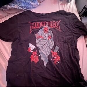 Hot Topic Black and Red Graphic Off the Shoulder Tee